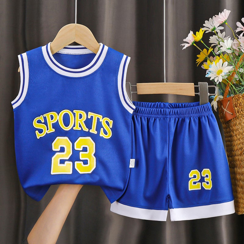 Summer Children'S Sports Uniform Set Boys' Sleeveless Baby Basketball Uniform Vest Shorts Performance Clothing For Young Children - Image 5