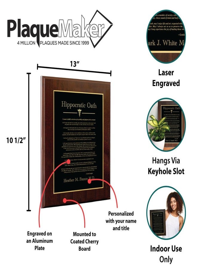 PlaqueMaker 10.5 x 13" PLAQUE: Containing the Hippocratic Oath and Your Customization - Great for Medical School Graduation Gifts, New Practices, and More (Black Metal w/Gold Engraving) - Image 5