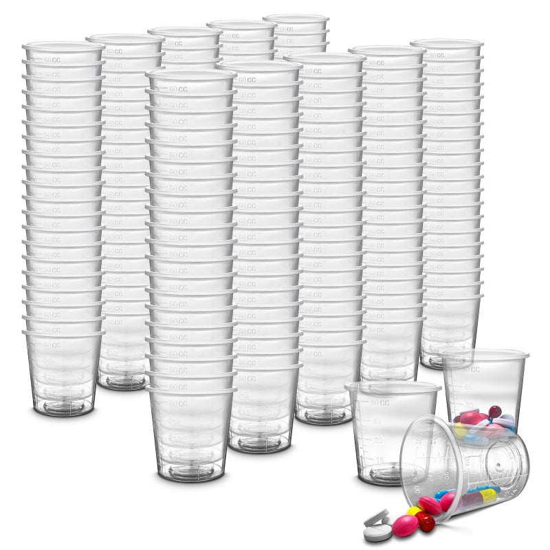 Regen 200 Pack  REGEN 60ml Graduated Clear Reusable Measuring Cups Pots Container Beaker Tubs  Ideal for Medicine Kitchen Cooking Catering Medical Lab Home