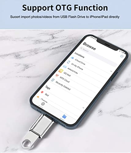 Wahbite Apple Lightning to USB Camera Adapter, USB 3.0 OTG Cable for iPhone/iPad to Connect Card Reader, USB Flash Drive, U Disk, Keyboard, Mouse, Hubs, MIDI, Plug & Play, Silver#1Pack - Image 2