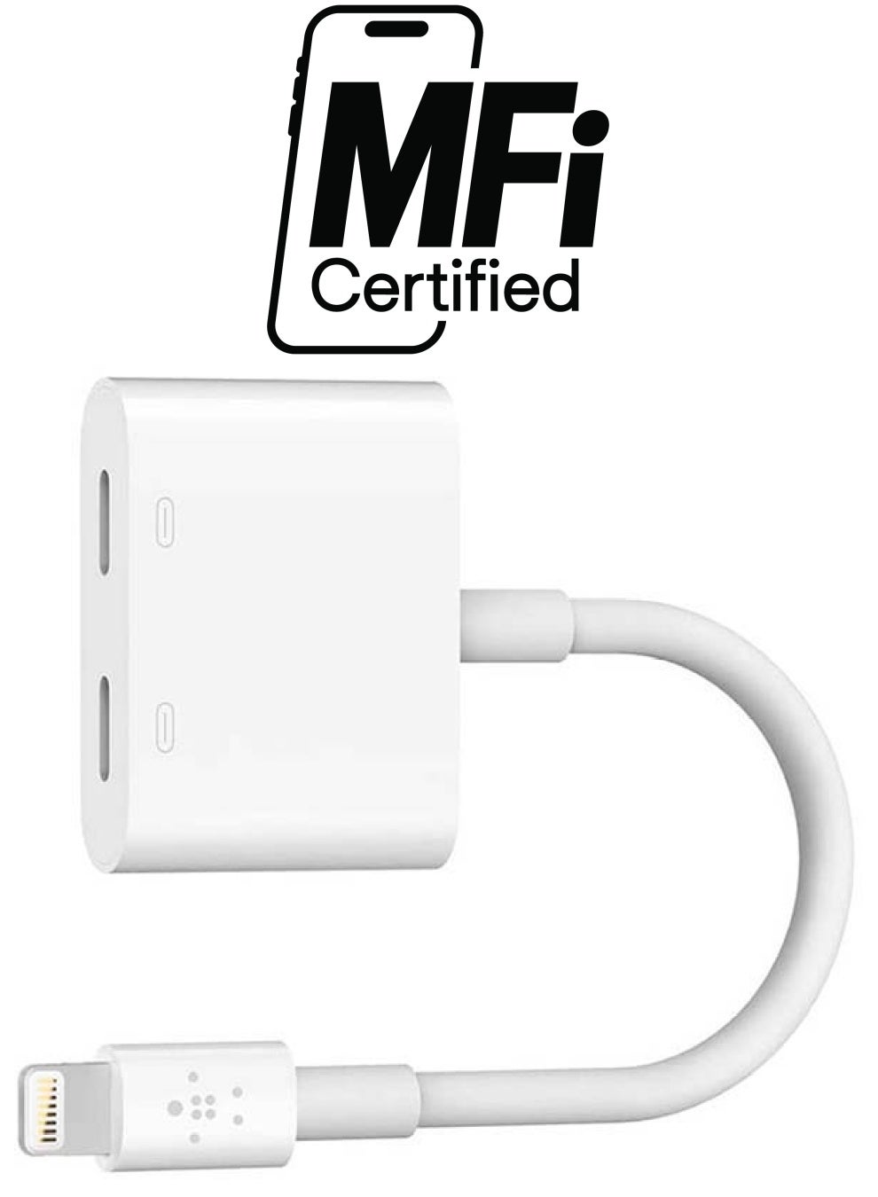 belkin LightnIng + ChargIng Dual Functionality Adapter For iPhone And iPad Pass Through ChargIng LightnIng Audio Headphones Compatible For iPhone 12131415 & iPad White