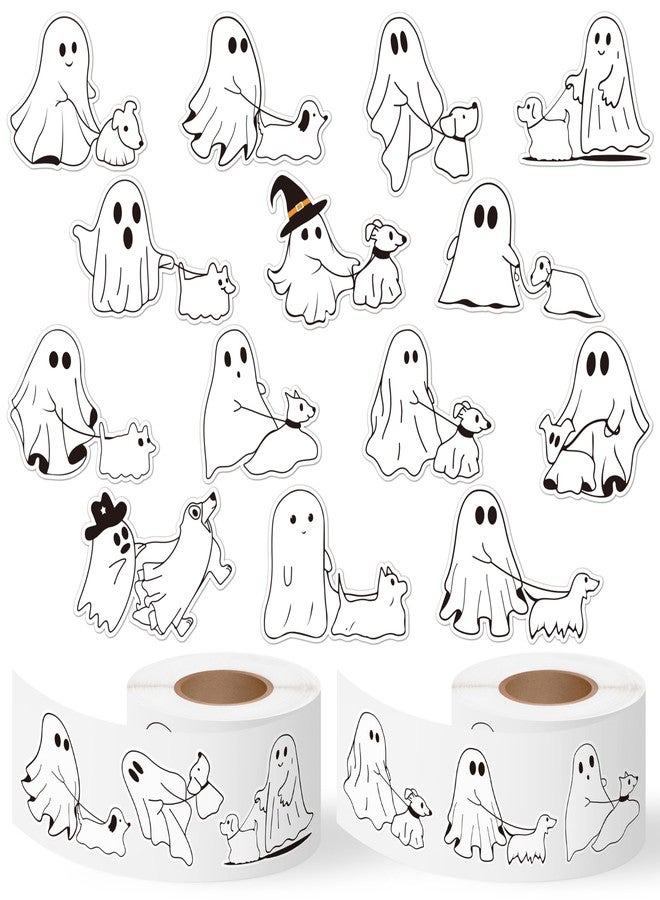 Eartim 1000pcs Ghost Walking Dog Sticker Rolls, 14 Designs Cartoon Little Boo with Cute Dog Halloween Waterproof Self-Adhesive Sticker Decorative Decals for Halloween Party Favor Supplies - Image 1