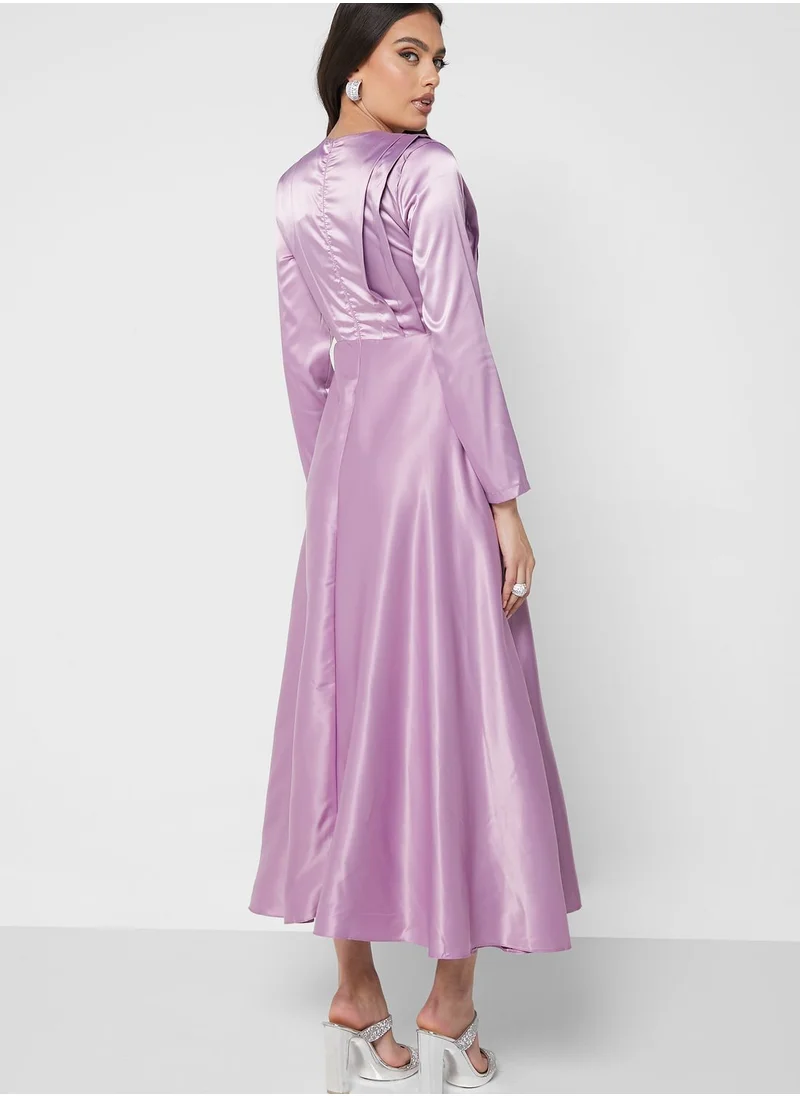 Khizana Ruched Detail Satin Dress