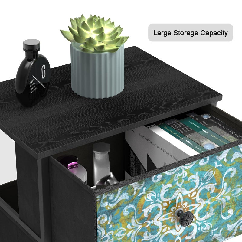 GiftGo Retro Dresser with Fabric Drawers Boho Mandala Flower Chest of Drawers Narrow Storage Tower for Small Spaces Gaps Bedroom Beautiful Nightstand Living Room Table (Mandala, 3 Drawers) - Image 5