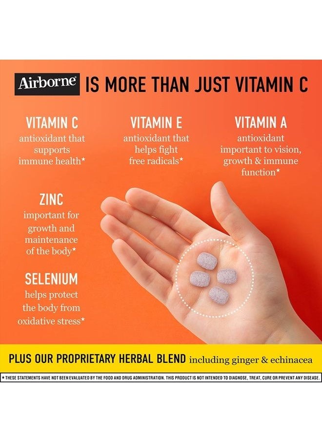Airborne 1000mg Vitamin C Chewable Tablets with Zinc, Immune Support Supplement with Powerful Antioxidants Vitamins A C & E - 96 Chewable Tablets, Very Berry Flavor  - Image 2