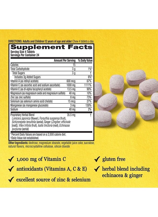 Airborne 1000mg Vitamin C Chewable Tablets with Zinc, Immune Support Supplement with Powerful Antioxidants Vitamins A C & E - 96 Chewable Tablets, Very Berry Flavor  - Image 3