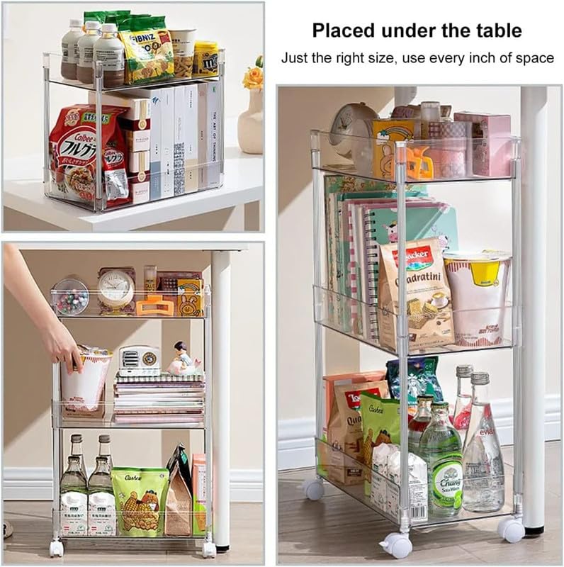 MosQuick® 3 Tier Acrylic Slim Trolley Rack Cart 21 cm Wide Kitchen Storage Cart Kitchen Organizer Bathroom Storage Rack Bathroom Organiser, Ideal Salon Trolley Perfect Racks for Storage Multipurpose - Image 4