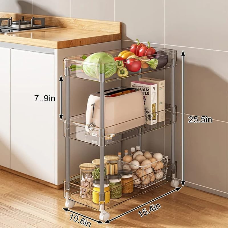 MosQuick® 3 Tier Acrylic Slim Trolley Rack Cart 21 cm Wide Kitchen Storage Cart Kitchen Organizer Bathroom Storage Rack Bathroom Organiser, Ideal Salon Trolley Perfect Racks for Storage Multipurpose - Image 2