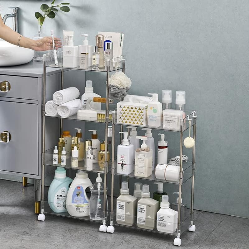 MosQuick® 3 Tier Acrylic Slim Trolley Rack Cart 21 cm Wide Kitchen Storage Cart Kitchen Organizer Bathroom Storage Rack Bathroom Organiser, Ideal Salon Trolley Perfect Racks for Storage Multipurpose - Image 3