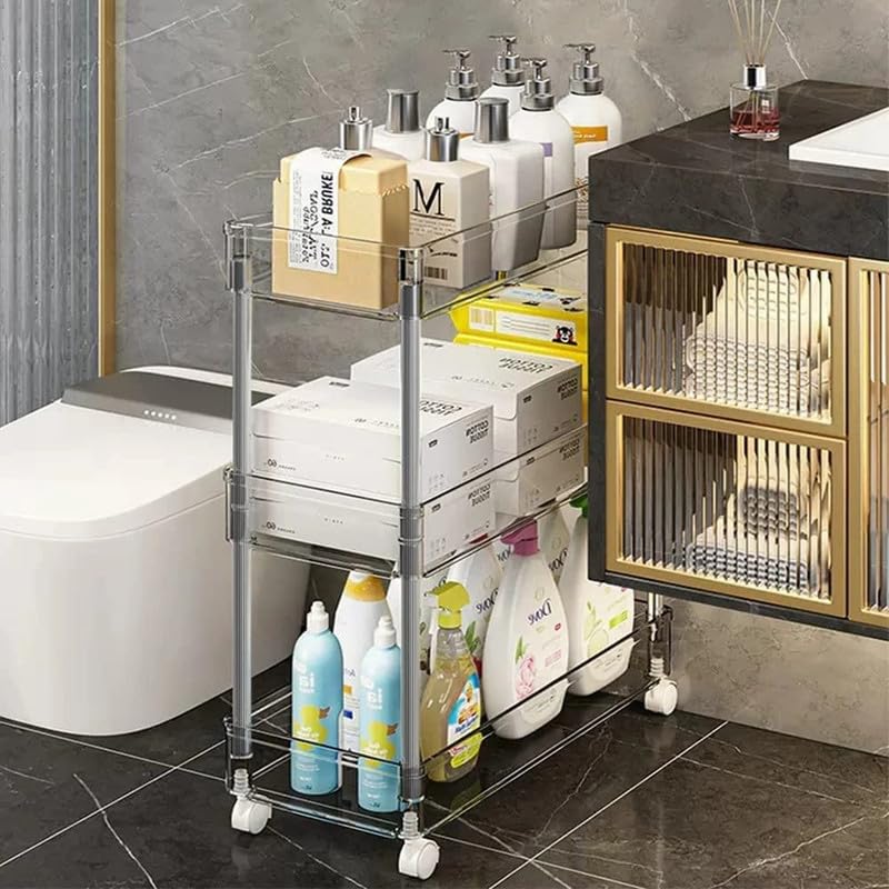 MosQuick® 3 Tier Acrylic Slim Trolley Rack Cart 21 cm Wide Kitchen Storage Cart Kitchen Organizer Bathroom Storage Rack Bathroom Organiser, Ideal Salon Trolley Perfect Racks for Storage Multipurpose - Image 1