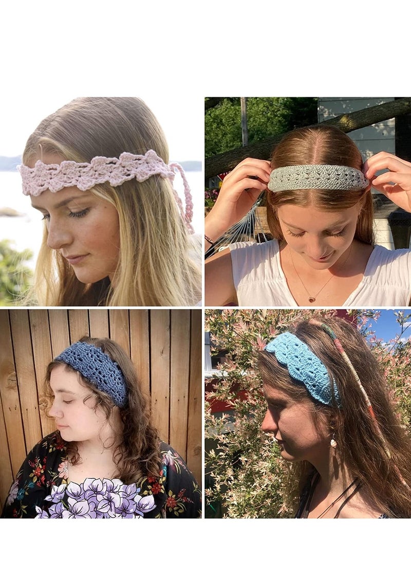 Hippie Hair Bandanas Headbands for Women Boho Headband Knit Hair Bands Floral Head Wrap Headband Vintage Head Kerchief for Girls Women Hair Accessories 3PCS
