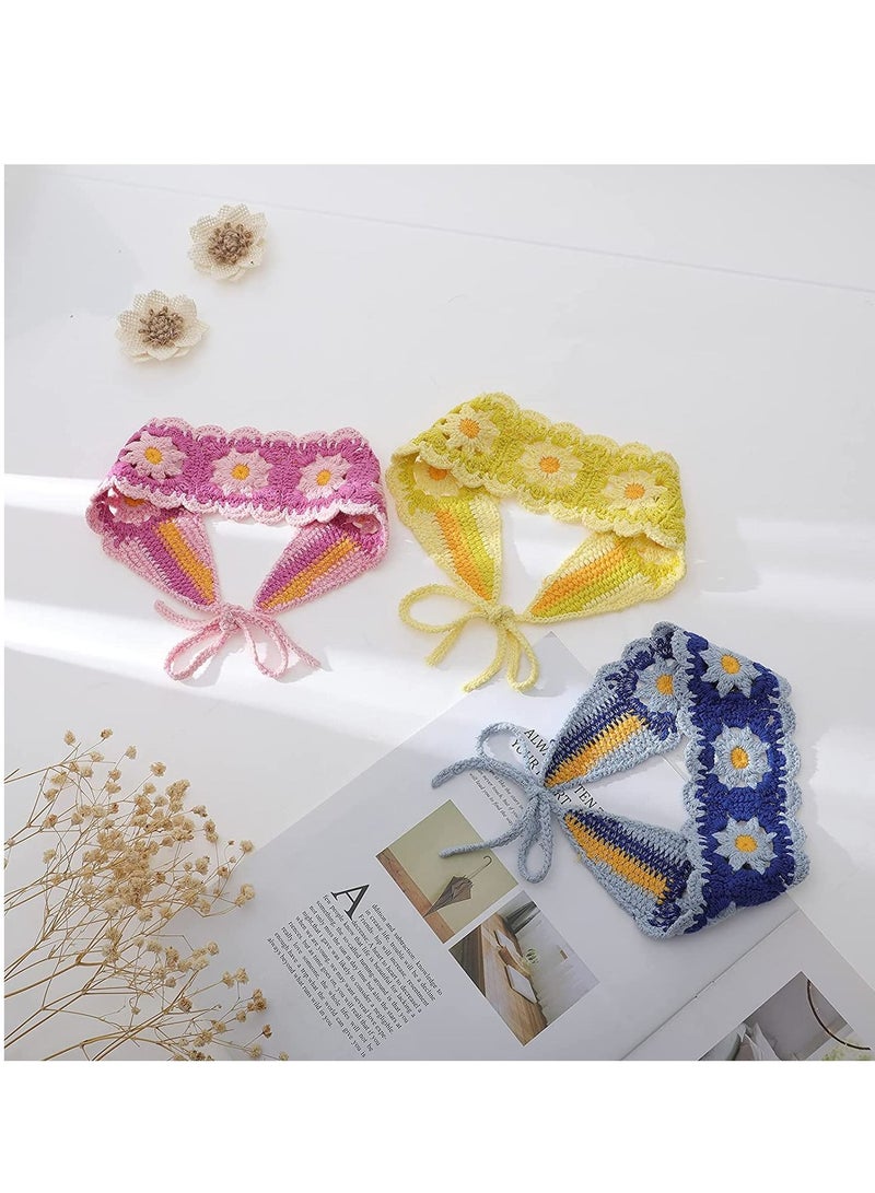 Hippie Hair Bandanas Headbands for Women Boho Headband Knit Hair Bands Floral Head Wrap Headband Vintage Head Kerchief for Girls Women Hair Accessories 3PCS