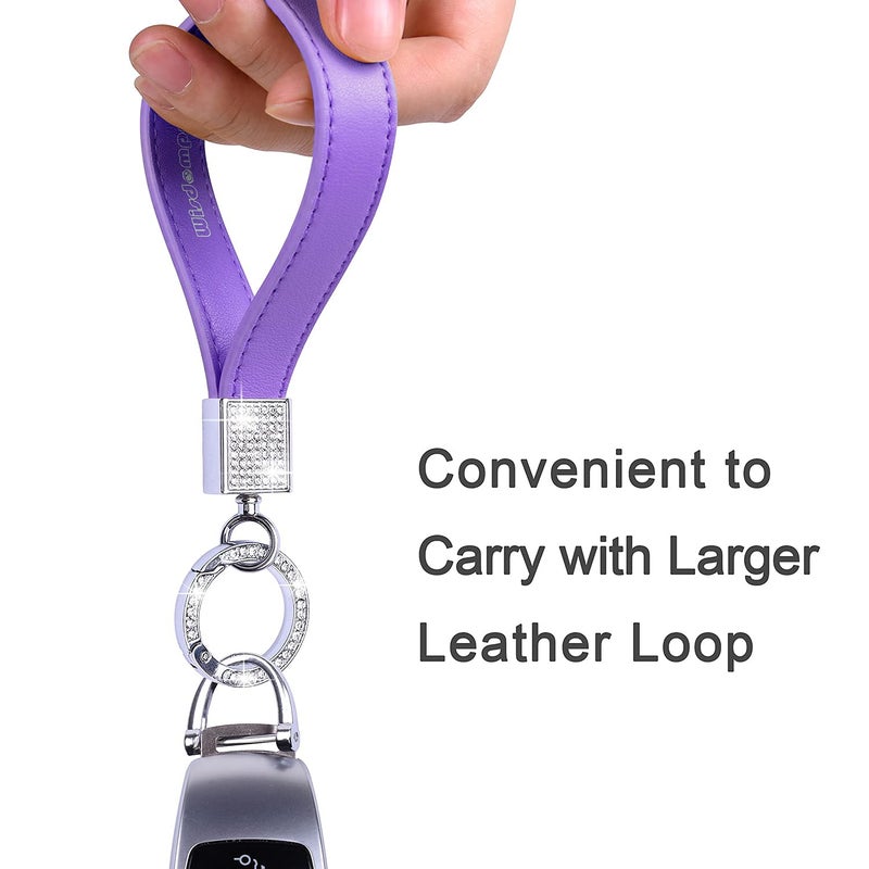 Wisdompro Bling Leather Car Keychain, Universal Genuine Leather Car Keys Keychain Key FOB Keychain, Key Chains Women for Car Keys with Anti-lost D-ring and 2 Keyrings - Purple - Image 4
