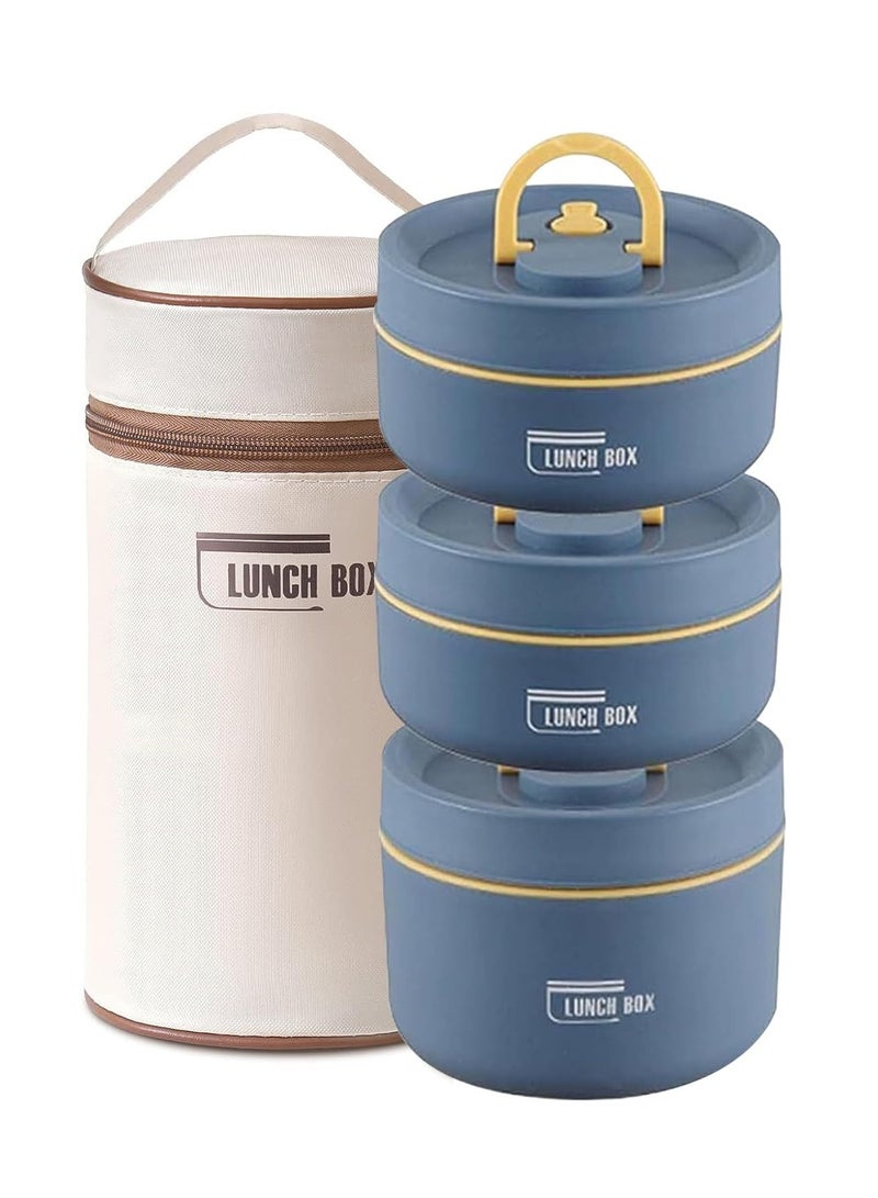 YelaJoy Portable Insulated Food Lunch Container Set with Thermal Lunch Box, 3 Tier Separate Stainless Steel  Stackable Lunch Container for Bringing Food to Office, Picnics  (Blue, 440ml *2+ 600ml *1 +Insulation Bag) - Image 1