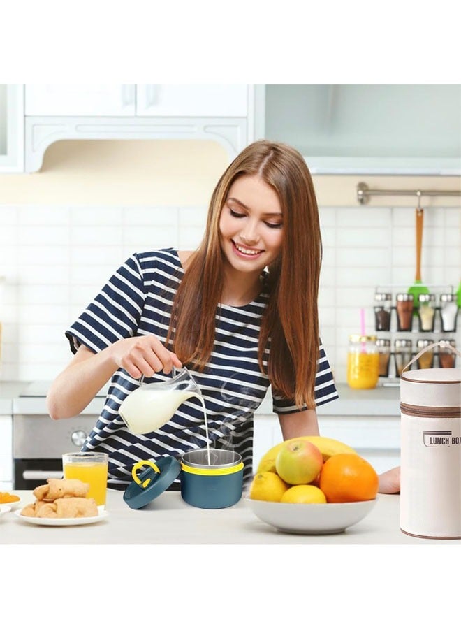YelaJoy Portable Insulated Food Lunch Container Set with Thermal Lunch Box, 3 Tier Separate Stainless Steel  Stackable Lunch Container for Bringing Food to Office, Picnics  (Blue, 440ml *2+ 600ml *1 +Insulation Bag) - Image 2