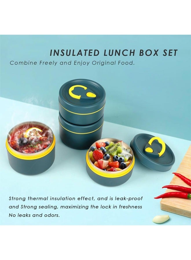 YelaJoy Portable Insulated Food Lunch Container Set with Thermal Lunch Box, 3 Tier Separate Stainless Steel  Stackable Lunch Container for Bringing Food to Office, Picnics  (Blue, 440ml *2+ 600ml *1 +Insulation Bag) - Image 4