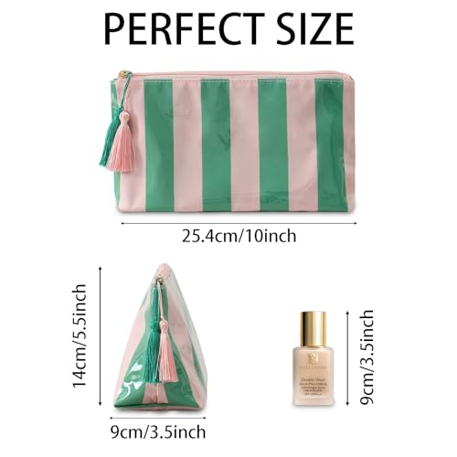 DYSHAYEN Makeup Bags for Purse,Small Clear Coated Cosmetic Bags for Women Girls, Waterproof Travel Organizer Zipper Pouch Beach Vacation Essentials (Pink-Green) - Image 4
