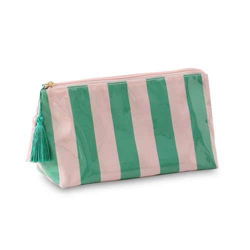 DYSHAYEN Makeup Bags for Purse,Small Clear Coated Cosmetic Bags for Women Girls, Waterproof Travel Organizer Zipper Pouch Beach Vacation Essentials (Pink-Green) - Image 1