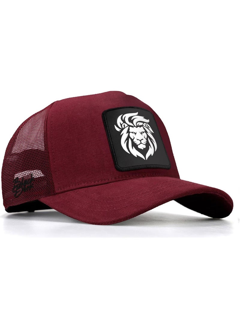 Black Börk Blackbörk V1 Trucker Lion - Unisex Claret Red Hat (Cap) with 9 Code Logo  - Image 1