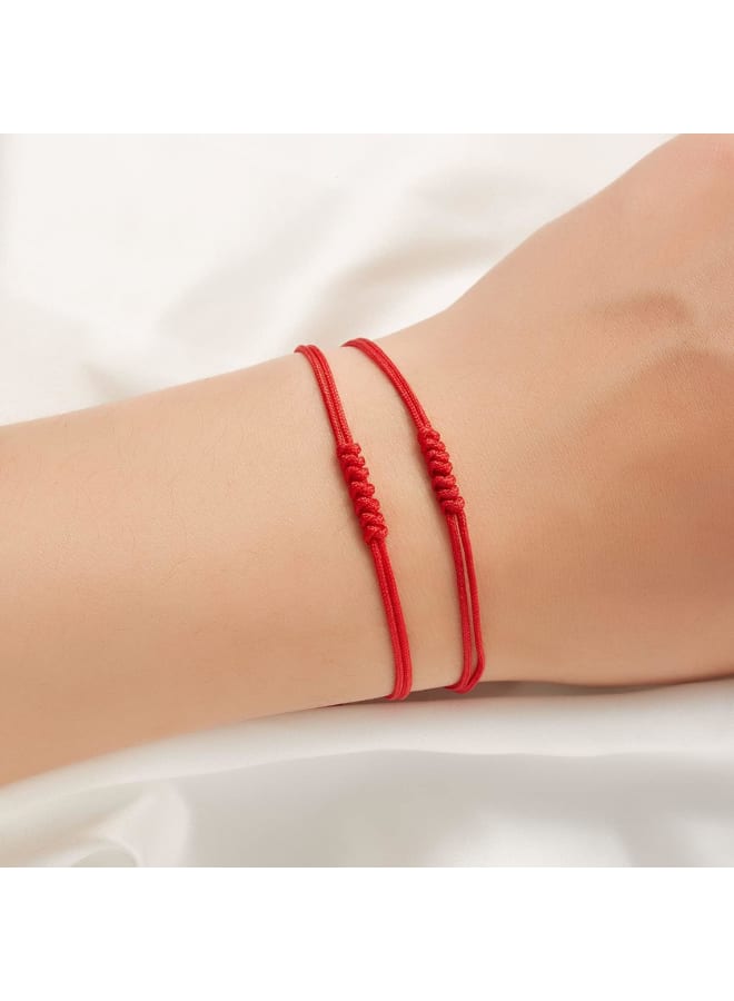 1-2 Pcs 7 Knot Red String of Fate Bracelets Kabbalah Protection Good Luck Thread Bracelets Adjustable Red String Handmade Cord Strand String Bracelets-B-2-Red - Image 2