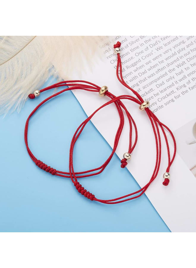 1-2 Pcs 7 Knot Red String of Fate Bracelets Kabbalah Protection Good Luck Thread Bracelets Adjustable Red String Handmade Cord Strand String Bracelets-B-2-Red - Image 3