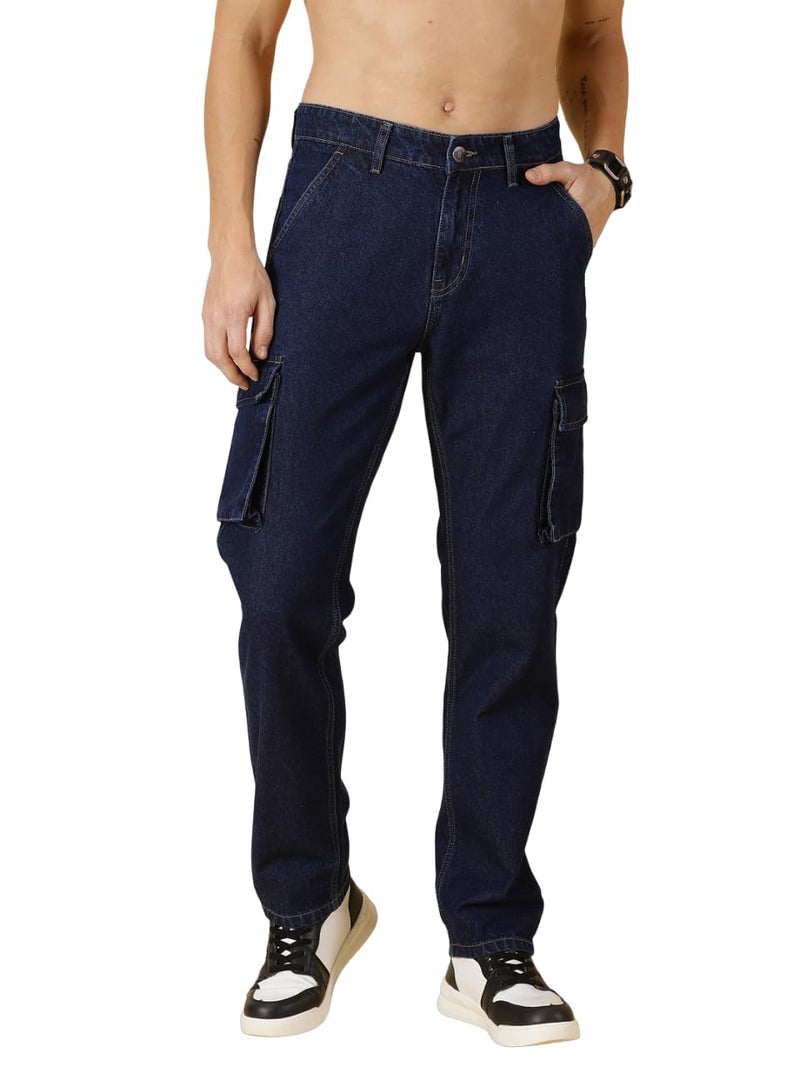 Thomas Scott Men's Relaxed Fit Cargo Jeans (TSJ070-DarkBlue, 32) - Image 1