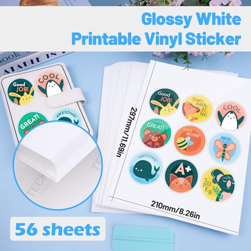 TECKWRAP Printable Vinyl Sticker Paper for Inkjet Printer, Glossy Inkjet Printable Vinyl, 8.26" x 11.69" A4 56 Sheets/Pack Printing Paper for Craft Scrap-Booking, Stickers, Labels - Image 2