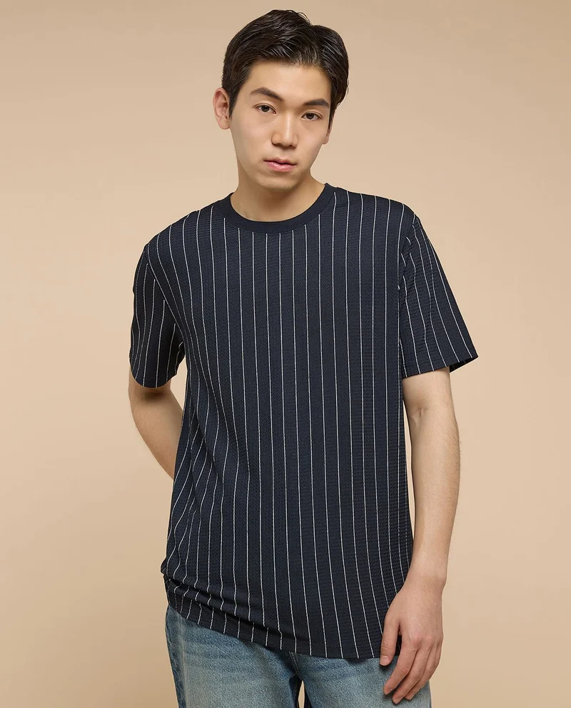 R&B Striped T-Shirt with Crew Neck and Short Sleeves