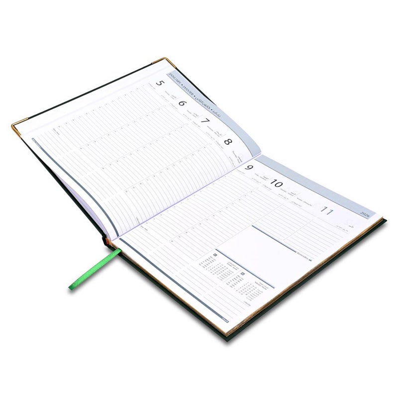 FIS 2026 Golden Executive Diary, 210x260mm, 1 Side Padded Vinyl Cover, Gilded Edges, Golden Corners, 1 Week at a Glance, Arabic/English/French, 70gsm White Paper, Green Cover-FSDI32AEG26GR - Image 3
