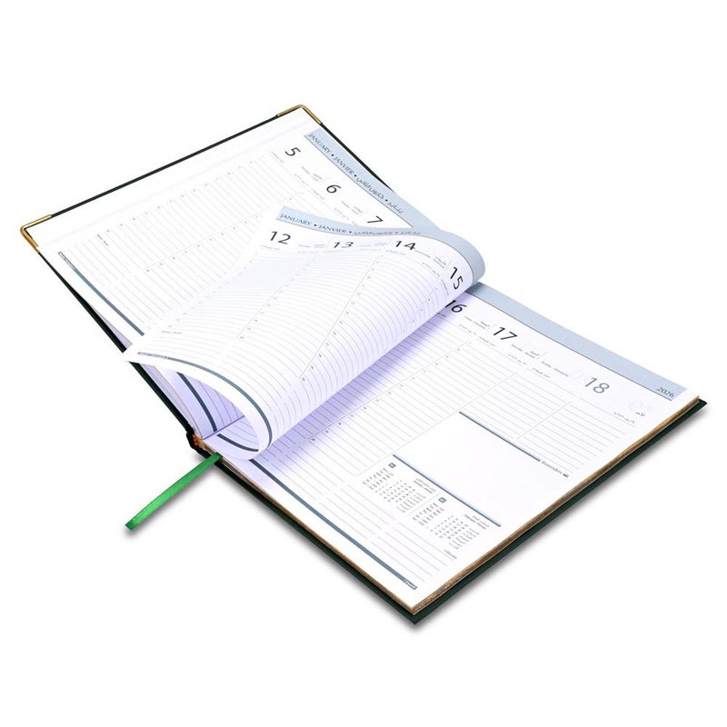 FIS 2026 Golden Executive Diary, 210x260mm, 1 Side Padded Vinyl Cover, Gilded Edges, Golden Corners, 1 Week at a Glance, Arabic/English/French, 70gsm White Paper, Green Cover-FSDI32AEG26GR - Image 4