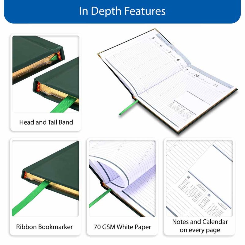 FIS 2026 Golden Executive Diary, 210x260mm, 1 Side Padded Vinyl Cover, Gilded Edges, Golden Corners, 1 Week at a Glance, Arabic/English/French, 70gsm White Paper, Green Cover-FSDI32AEG26GR - Image 5