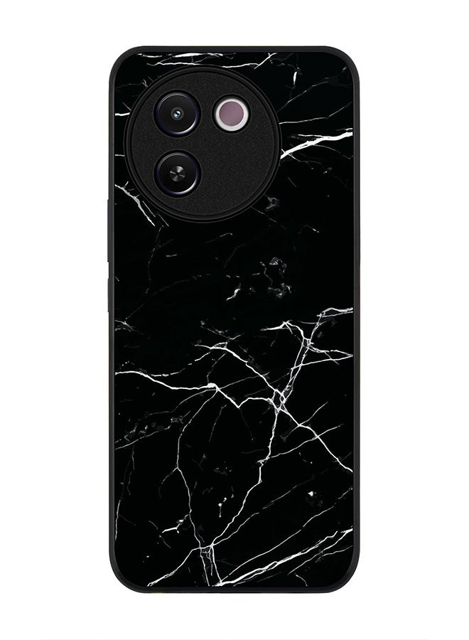 Stylizedd حافظة حواف سوداء متينة لهاتف Vivo V30e، حافظة مرنة رقيقة من المطاط مع حواف مضادة للسقوط - طباعة رخامية سوداء - Image 1
