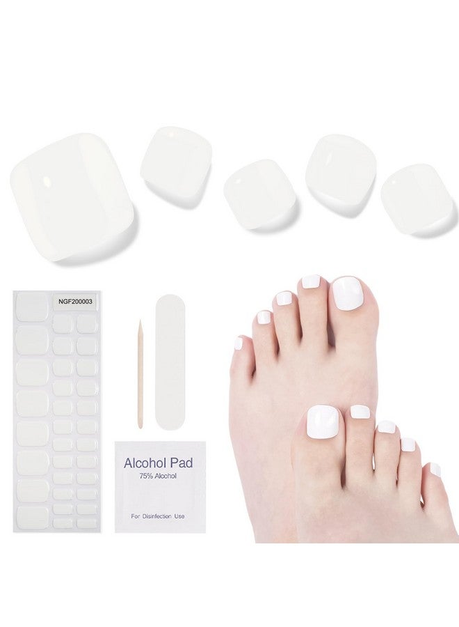 دوكاسو شرائط باديكير جل شبه معالجة 32 ملصقات أظافر جل بلون خالص، أغطية أظافر كاملة للنساء والفتيات والأطفال، تتضمن وسادات إعداد مبرد أظافر وعصا خشبية (أبيض ثلجي) - Image 1