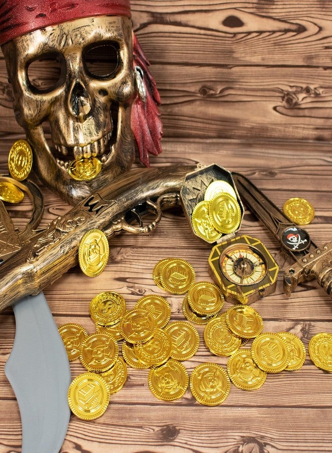 جيفت إكسبرس مجموعة جيفت إكسبرس من 288 قطعة من العملات الذهبية البلاستيكية للأطفال، 4 تصاميم لعملات كنز القراصنة، عملات ذهبية مزيفة لصناديق الكنوز، هدايا لحفلات القراصنة، ألعاب البحث عن الكنز، جوائز صفية، زينة للحفلات - Image 2