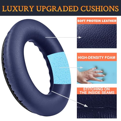 SoloWIT Replacement Earpads Cushions for Bose QuietComfort 35 (QC35) & Quiet Comfort 35 II (QC35 ii) Headphones, Ear Pads with Softer Leather, Noise Isolation Foam, Added Thickness (Midnight Blue) - Image 3