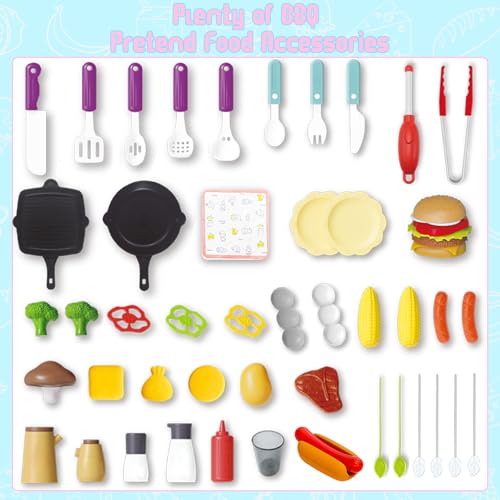 Kimicare Kid Toy Grill, BBQ Grill Playset with Light Sound, Smoke Effect and 2 Wheels, Pretend Food, Little Chef Play Kitchen Accessories, Birthday for Boys Girls Ages 3 4 5 6 7 8 - Image 5