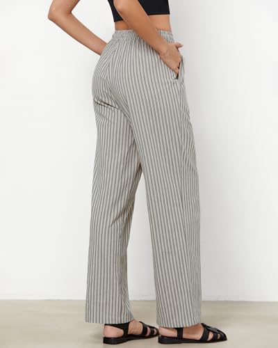 GRAPENT Plus Size Wide Leg Pants Khaki Pants Women's Comfortable for Women Womens Casual Womens Black Linen Khaki Black Stripe Size XX-Large US 20 to 22 - Image 3