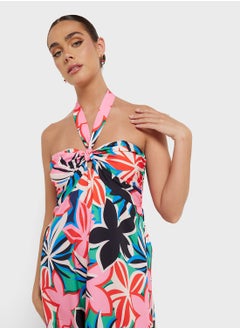 Ginger Halter Neck Tropical Print Midi Dress  - Image 3