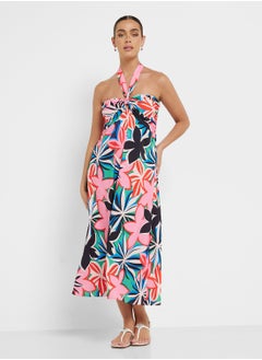 Ginger Halter Neck Tropical Print Midi Dress  - Image 4