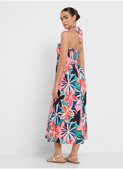 Ginger Halter Neck Tropical Print Midi Dress  - Image 2