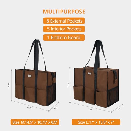 TOPDesign Utility Water Resistant Tote Bag with 13 Exterior & Interior Pockets, Top Zipper Closure & Thick Bottom Support, for Working Women, Teachers, Nurses, Accountants (Brown) - Image 2