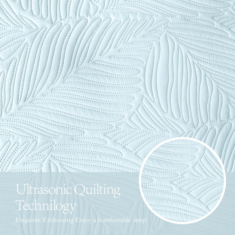 OARAGE Twin Quilt Bedding Set Aqua Blue Soft Lightweight Bedspread with Leaf Pattern Ultrasonic Microfiber Bed Coverlet for All Season (1 Quilt 1 Sham) - Image 4