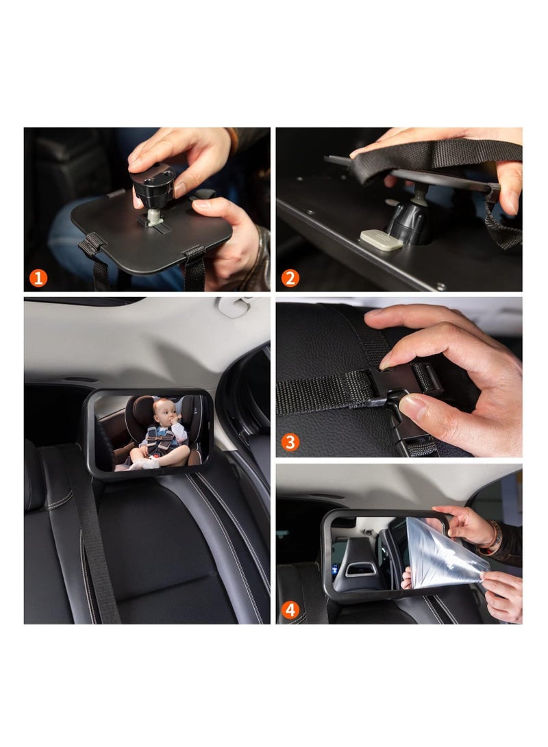 Generic Baby Car Mirror for Car Seat Rear Facing,Large Safety Car Seat Mirror for Rear Facing Infant Child with Wide Crystal Clear View - Shatterproof 360° Adjustable Baby Mirror for Back Seat Rear Facing  - Image 5