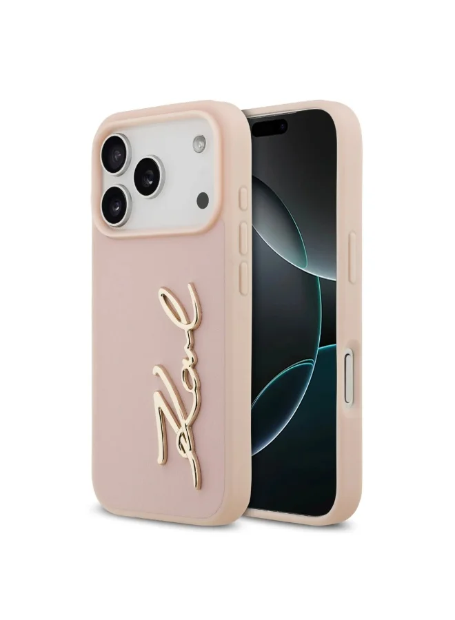 Karl Lagerfeld iPhone 17 Pro Max Case / PU Leather Case With Karl Script Logo &amp; Buttons - Pink