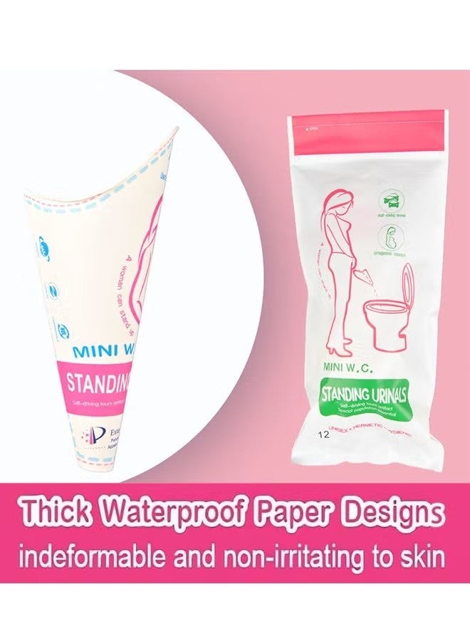 12 قطعة من جهاز التبول المحمول القابل للاستعمال مرة واحدة للنساء، مبولة للنساء، كوب بول للنساء قائم، مبولة للنساء للاستعمال مرة واحدة، قمع بول للنساء، مخاريط بول للسفر والتخييم - Image 3