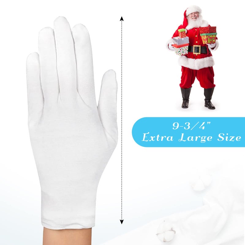 PAXCOO Paxcoo 6 Pairs XL White Cotton Gloves for Dry Hand Moisturizing Cosmetic Eczema Hand Spa and Jewelry Inspection - Image 3