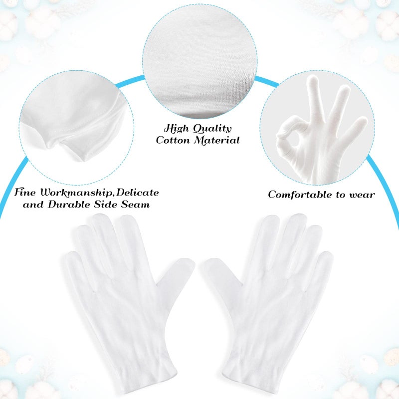 PAXCOO Paxcoo 6 Pairs XL White Cotton Gloves for Dry Hand Moisturizing Cosmetic Eczema Hand Spa and Jewelry Inspection - Image 4