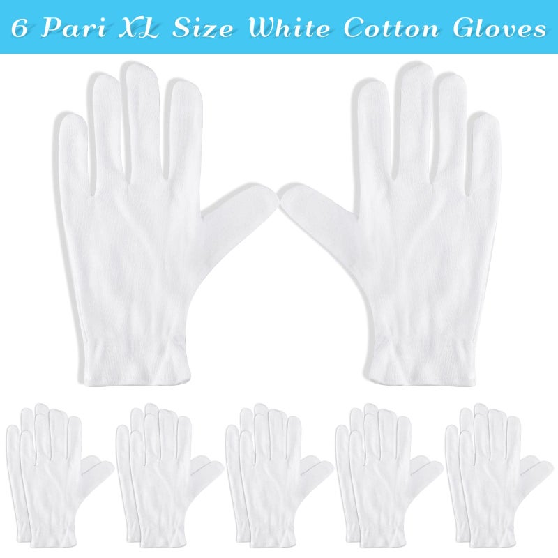 Paxcoo 6 Pairs XL White Cotton Gloves for Dry Hand Moisturizing Cosmetic Eczema Hand Spa and Jewelry Inspection - Image 2