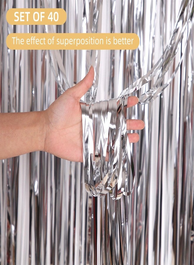 Ohiyoo 40 Pack Silver Foil Curtain Backdrop Metallic Tinsel Foil Fringe Curtains Photo Booth Props for Birthday Party Decoration Christmas Holiday Halloween New Year Party Supply - Image 2