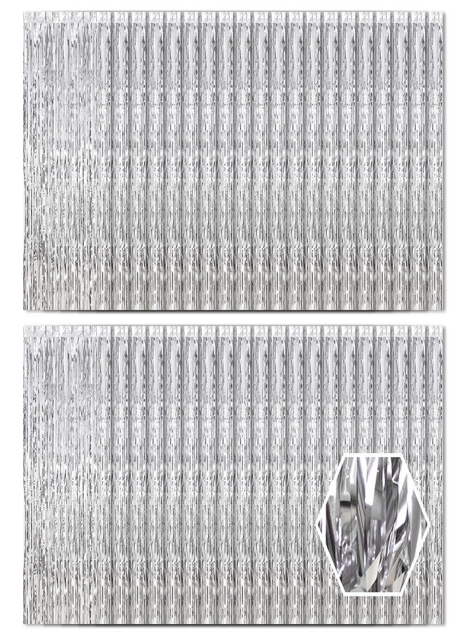Ohiyoo 40 Pack Silver Foil Curtain Backdrop Metallic Tinsel Foil Fringe Curtains Photo Booth Props for Birthday Party Decoration Christmas Holiday Halloween New Year Party Supply - Image 1